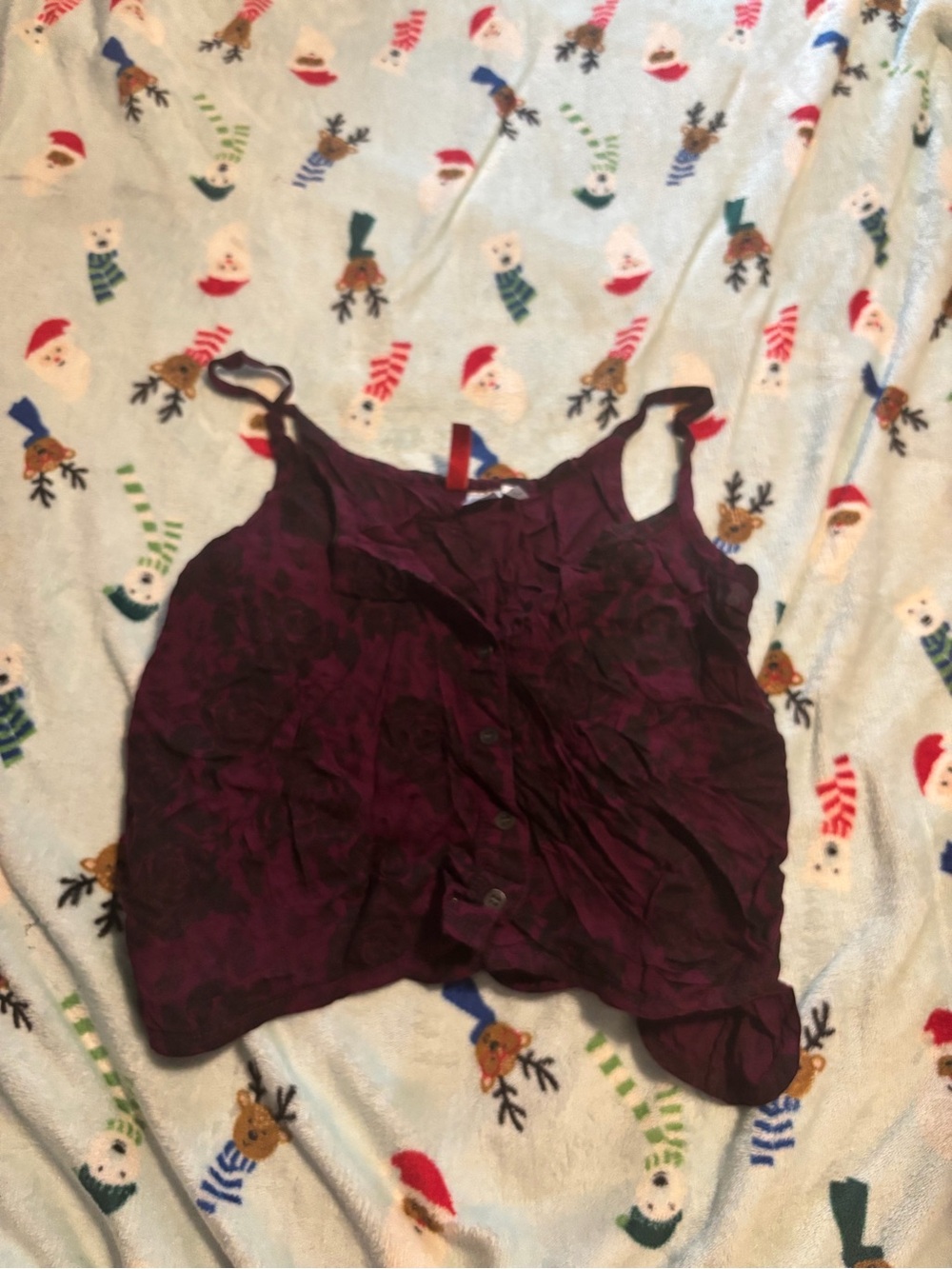 Divided Plum Button-Front Crop Tank